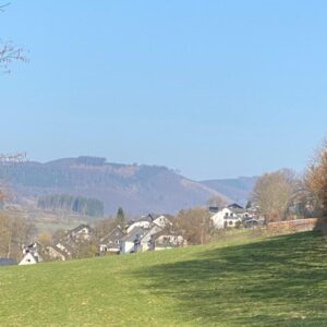 Berge in Wiemeringhausen im Sommer mit dem Dorf im Hintergrund